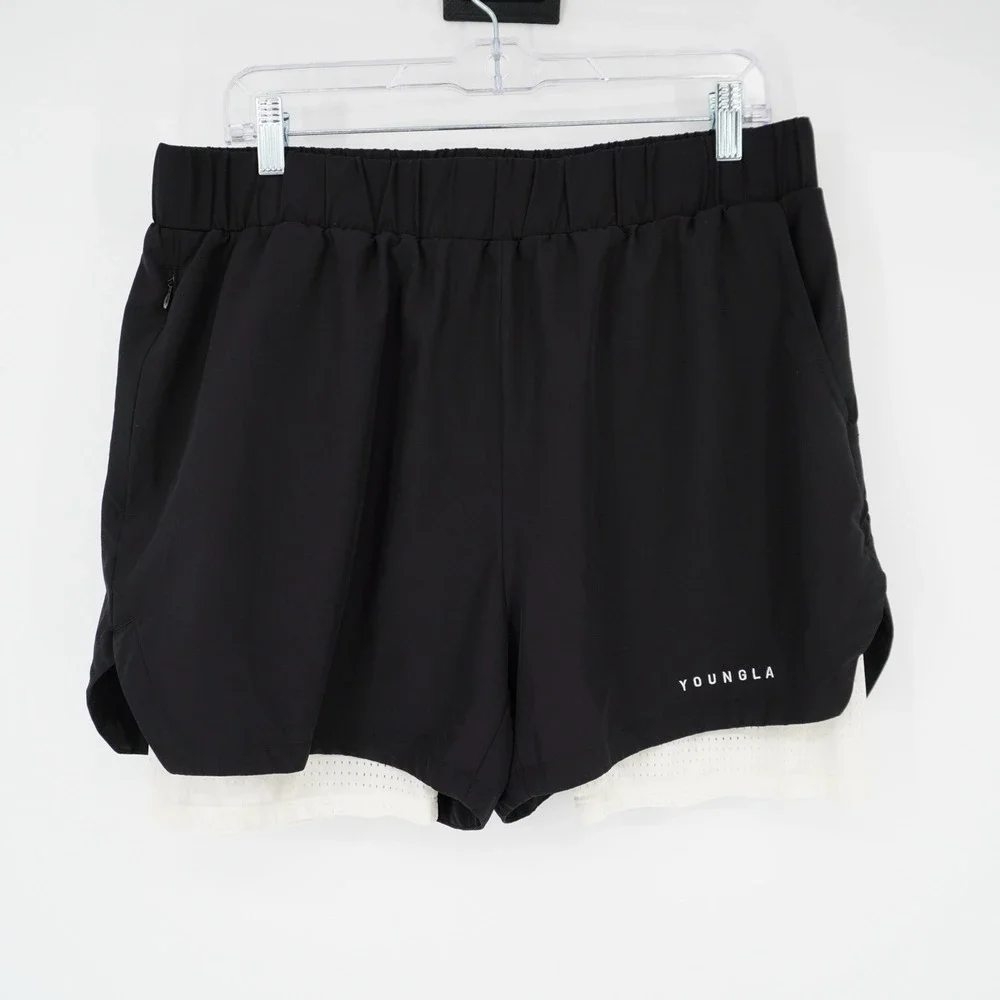 Young LA Shorts Compression Lined Black Men Athletic Gym Pockets Stretch XXL